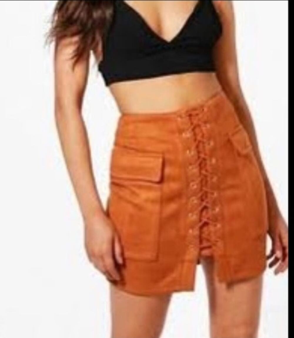Haute Rogue Faux Suede Lace Up Skirt NWOT